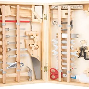 2241 Valigia attrezzi Deluxe small foot in legno, con accessori, come martello, sega, pialla ecc., 48 pz., a partire da 3 anni di età