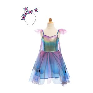 VESTITO FARFALLA, CERCHIETTO E ALI BLU VIOLA 5-6 ANNI