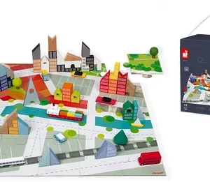 KUBIX 60 BLOCCHI + PUZZLE CITTÀ IN CARTONE (LEGNO)