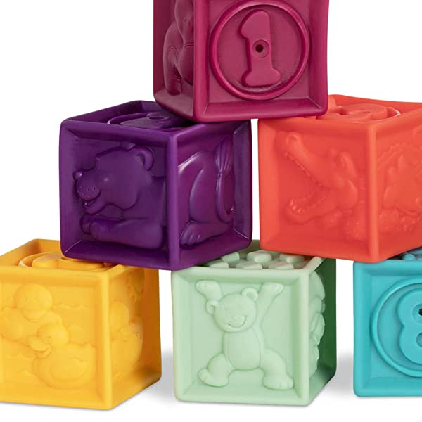 B. toys Giocattoli per bambini, torre impilabili, mattoncini morbidi, giocattoli educativi, dadi da gioco con numeri e animali dai 6 mesi, 10 pezzi - immagine 8