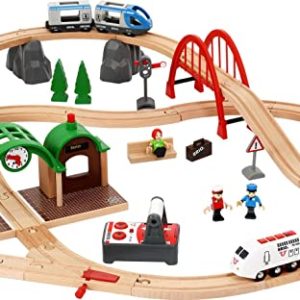 BRIO WORLD – RC Travel Set, Set Ferrovia telecomandato, Pista Trenino con Accessori 54 pezzi