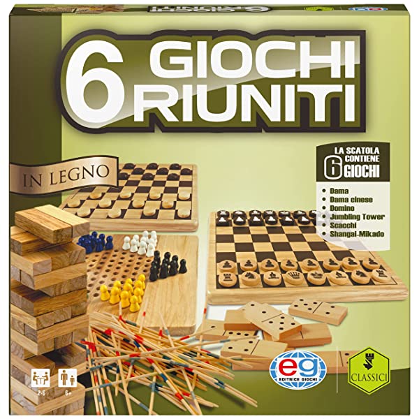 Editrice Giochi, set con 6 Giochi da tavolo classici in Legno - immagine 3