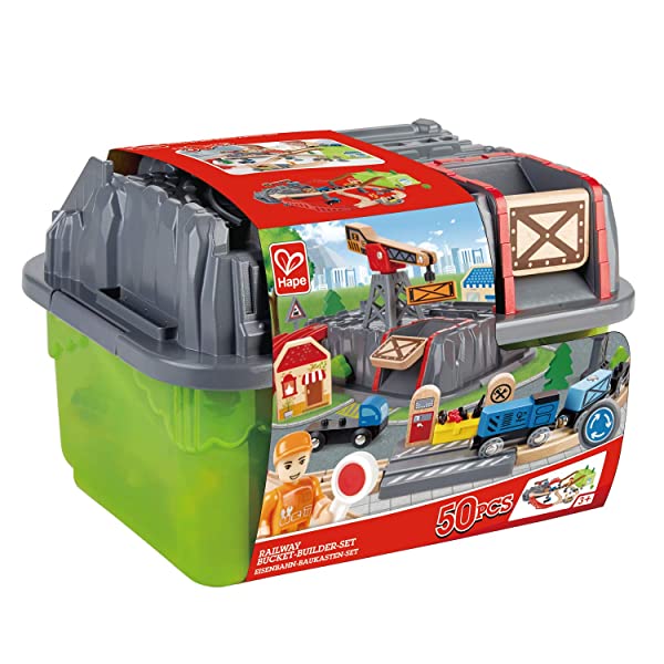 Hape Set da 50 Pezzi da Treno con Pratica Scatola portaoggetti - immagine 4