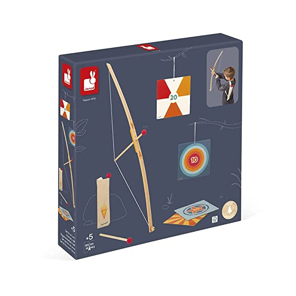 Janod Set Tiro con l’Arco in Legno, Arco, 3 Frecce, Faretra e 4 Bersagli - immagine 7