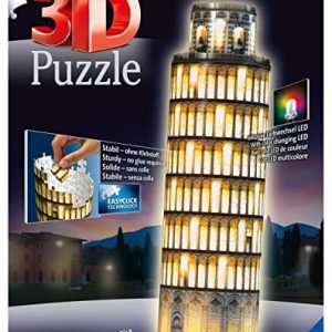Ravensburger 12515, Puzzle 3D, Torre di Pisa, Edizione Speciale Notte con LED, 216 Pezzi