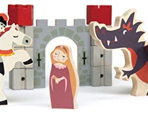 Tender Leaf Toys Cavaliere e Drago Tales – Set di blocchi in legno con personaggi medievali, tra cui un cavaliere, una principessa e un drago