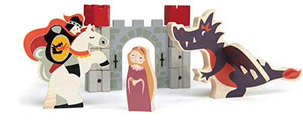 Tender Leaf Toys Cavaliere e Drago Tales – Set di blocchi in legno con personaggi medievali, tra cui un cavaliere, una principessa e un drago - immagine 3