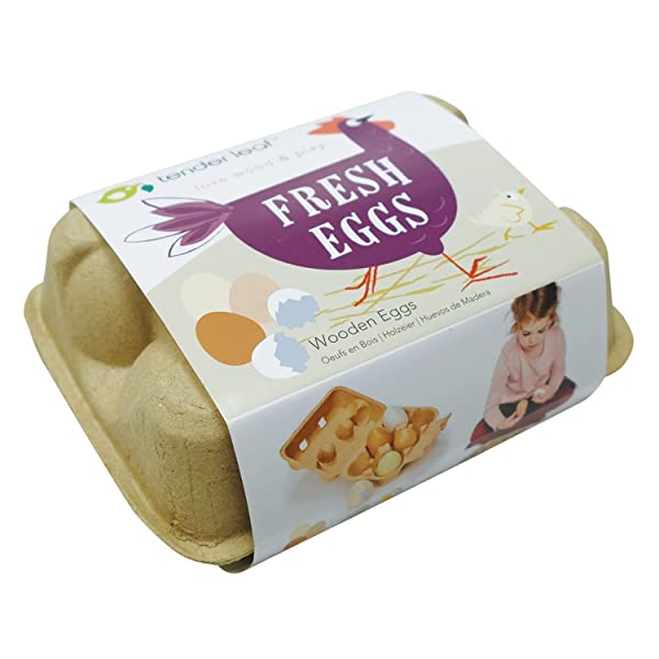 Tender Leaf Toys uova di legno – legno finta di giocare mezza dozzina di uova in una scatola - immagine 6