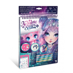 ALBUM CREATIVO kit artistico NEBULOUS STARS stickers e stencils NEBULIA con 10 pastelli colorati