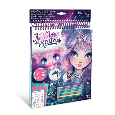 ALBUM CREATIVO kit artistico NEBULOUS STARS stickers e stencils NEBULIA con 10 pastelli colorati - immagine 2