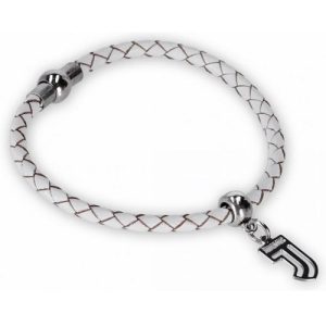 BRACCIALE JUVE CUOIO BIANCO LOGO ACCIAIO