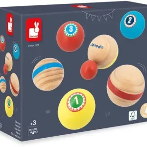 Janod gioco di bocce in legno Applepop – gioco colorato per bambini all’aperto