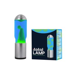 LAMPADA LAVA AROMATIC DIFFUSER LIQUIDO CELESTE CERA VERDE,BASE SILVER CM 30